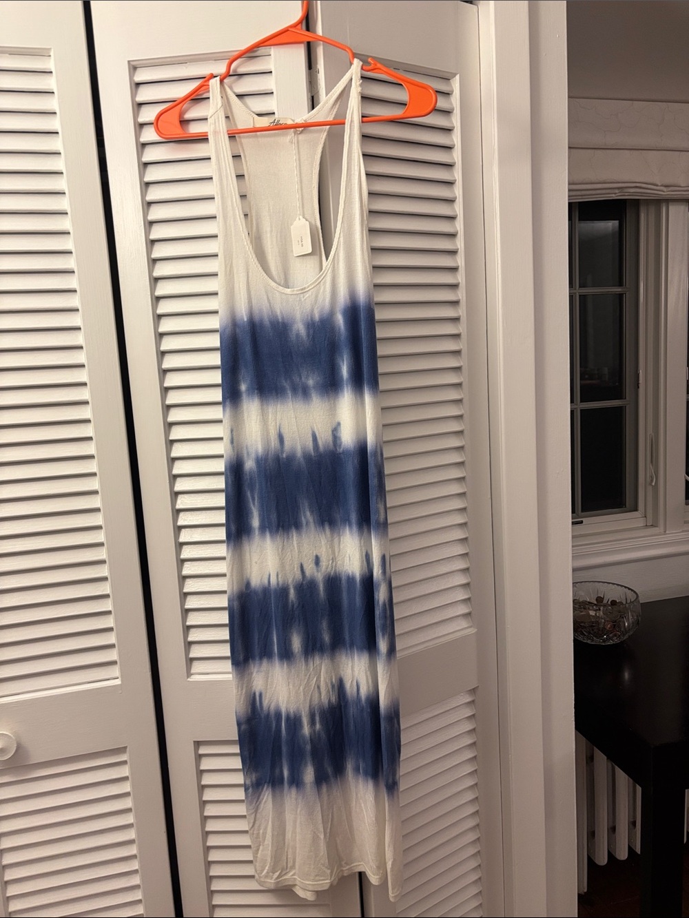 Blue & White Tie-Dye Racerback Maxi Dress - Women